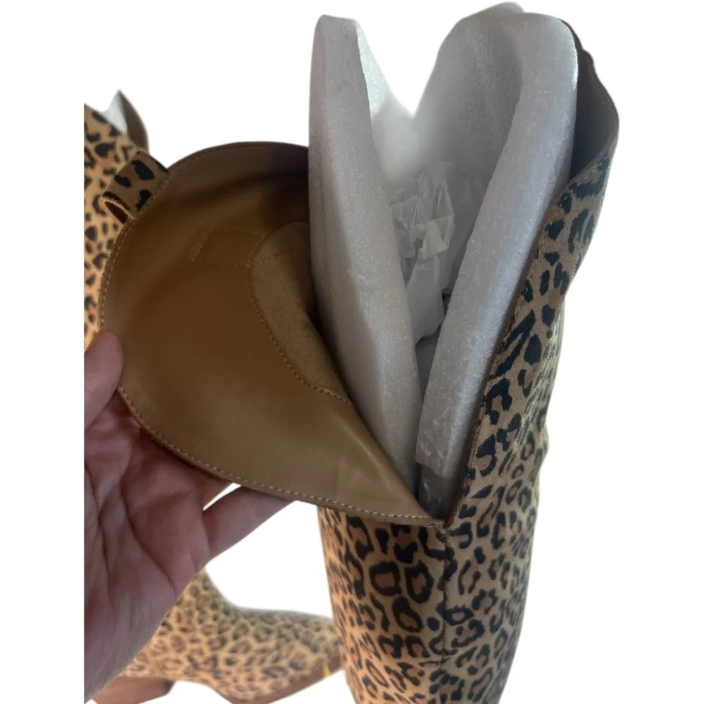 Gianni Bini COLBBIYE Leopard Boots SZ 8.5 Leather Over the Knee New in box